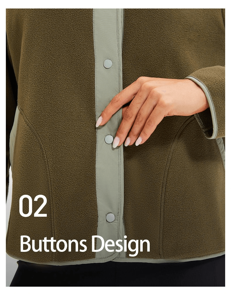 Close-up of wool sports jacket with button design emphasizing style and functionality for winter running.